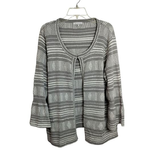 4362)Skies Are Blue Open Front Gray White Textured Bell Sleeves Cardigan Plus 2X - Picture 1 of 9